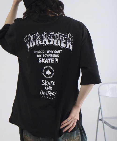 THRASHER(スラッシャー)の「【THRASHER/スラッシャー】バックプリント ハーフスリーブ ビッグシルエットTシャツ(Tシャツ/カットソー・メンズ・ホワイト/ミント/ブラック/サックスブルー/杢グレー・M/L/XL)」の1枚目の写真