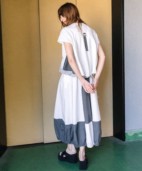 AULA AILA（アウラアイラ）の「コクーンレイヤードワンピース（ワンピース・レディース・グリーン/オフホワイト/ブラック・0）」の5枚目の写真