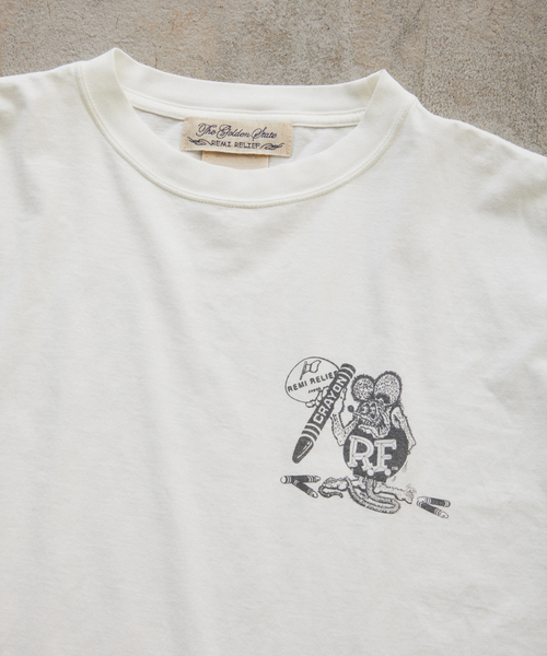 REMI RELIEF（レミレリーフ）の「REMI RELIEF 別注 ”RAT FINK” ヴィンテージ加工 ワイドTシャツ（Tシャツ/カットソー・メンズ・ブラック/ホワイト・LARGE/MEDIUM）」の7枚目の写真