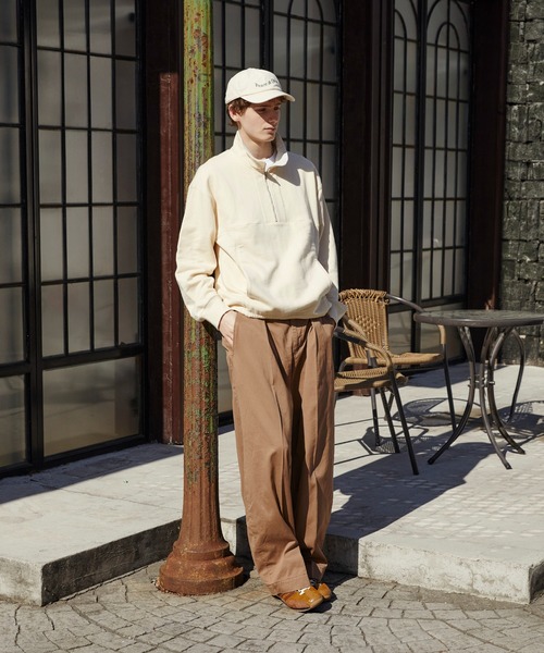 PUBLIC TOKYO(パブリックトウキョウ)の「スタンドハーフジップスウェット /ウォッシャブル/2WAY/トレーナー/ポロ(スウェット・メンズ・アイボリー/ネイビー・1/2)」の7枚目の写真