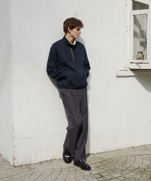 PUBLIC TOKYO(パブリックトウキョウ)の「スタンドハーフジップスウェット /ウォッシャブル/2WAY/トレーナー/ポロ(スウェット・メンズ・アイボリー/ネイビー・1/2)」の18枚目の写真