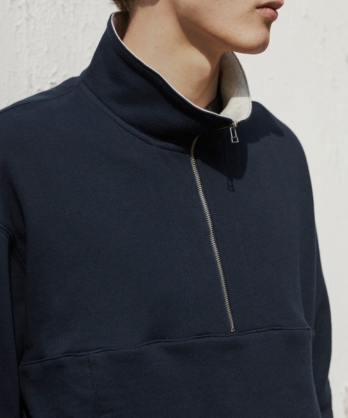PUBLIC TOKYO(パブリックトウキョウ)の「スタンドハーフジップスウェット /ウォッシャブル/2WAY/トレーナー/ポロ(スウェット・メンズ・アイボリー/ネイビー・1/2)」の13枚目の写真