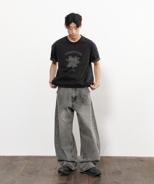 BEGIN202（ビギン202）の「ドライフラワークロップロールアップTシャツ[ウォッシュドブラック]（Tシャツ/カットソー・メンズ・その他・1/3/2）」の2枚目の写真