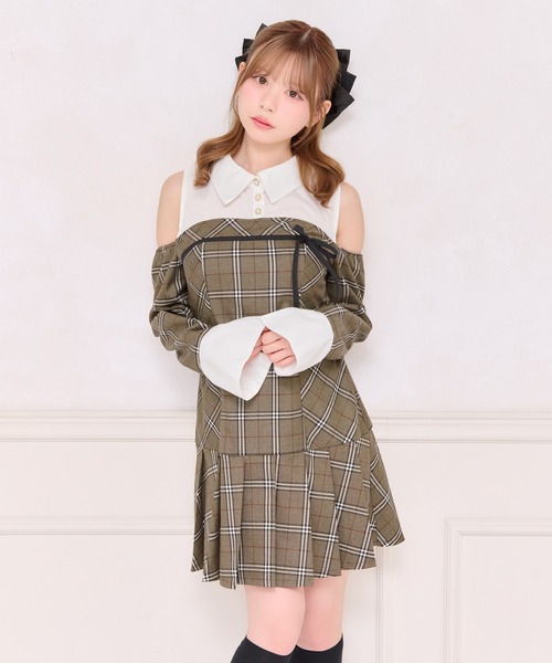 apres jour(アプレジュール)の「オープンショルダードッキングミニワンピース(ワンピース・レディース・ブラウン系その他/ブラック系その他・X-LARGE/フリー)」の2枚目の写真