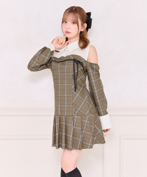 apres jour(アプレジュール)の「オープンショルダードッキングミニワンピース(ワンピース・レディース・ブラウン系その他/ブラック系その他・X-LARGE/フリー)」の7枚目の写真