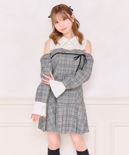 apres jour(アプレジュール)の「オープンショルダードッキングミニワンピース(ワンピース・レディース・ブラウン系その他/ブラック系その他・X-LARGE/フリー)」の3枚目の写真