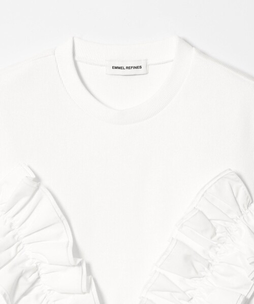 EMMEL REFINES（エメルリファインズ）の「＜EMMEL REFINES＞EM テレコフリル ギャザー プルオーバー（Tシャツ/カットソー・レディース・ホワイト/ブラック・FREE）」の4枚目の写真