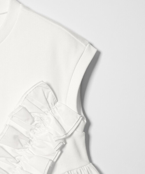 EMMEL REFINES（エメルリファインズ）の「＜EMMEL REFINES＞EM テレコフリル ギャザー プルオーバー（Tシャツ/カットソー・レディース・ホワイト/ブラック・FREE）」の5枚目の写真