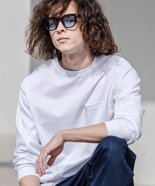 CAMBIO(カンビオ)の「mlt5597-ドレッシーポンチポケ付ロンT(HLCM0256)(Tシャツ/カットソー・メンズ・グレイッシュベージュ/ブラック/ホワイト・S/M/L)」の2枚目の写真