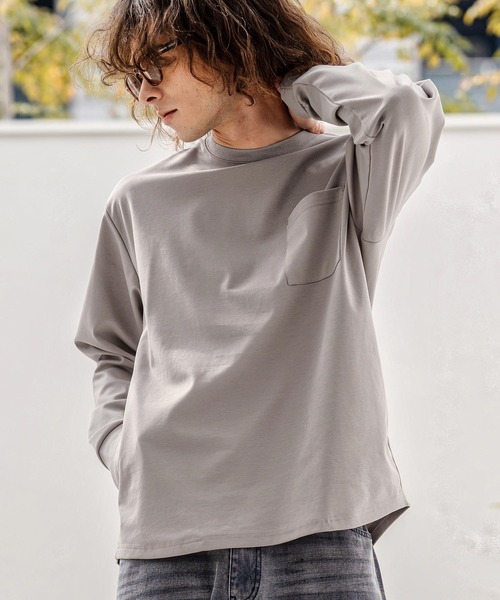 CAMBIO(カンビオ)の「mlt5597-ドレッシーポンチポケ付ロンT(HLCM0256)(Tシャツ/カットソー・メンズ・グレイッシュベージュ/ブラック/ホワイト・S/M/L)」の3枚目の写真