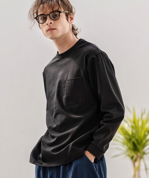 CAMBIO(カンビオ)の「mlt5597-ドレッシーポンチポケ付ロンT(HLCM0256)(Tシャツ/カットソー・メンズ・グレイッシュベージュ/ブラック/ホワイト・S/M/L)」の4枚目の写真
