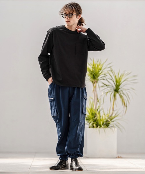 CAMBIO(カンビオ)の「mlt5597-ドレッシーポンチポケ付ロンT(HLCM0256)(Tシャツ/カットソー・メンズ・グレイッシュベージュ/ブラック/ホワイト・S/M/L)」の6枚目の写真