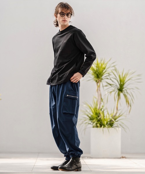 CAMBIO(カンビオ)の「mlt5597-ドレッシーポンチポケ付ロンT(HLCM0256)(Tシャツ/カットソー・メンズ・グレイッシュベージュ/ブラック/ホワイト・S/M/L)」の7枚目の写真