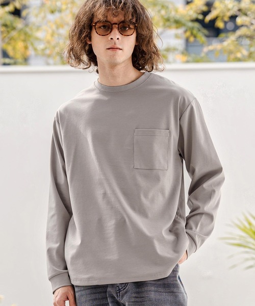 CAMBIO(カンビオ)の「mlt5597-ドレッシーポンチポケ付ロンT(HLCM0256)(Tシャツ/カットソー・メンズ・グレイッシュベージュ/ブラック/ホワイト・S/M/L)」の8枚目の写真
