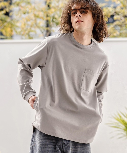 CAMBIO(カンビオ)の「mlt5597-ドレッシーポンチポケ付ロンT(HLCM0256)(Tシャツ/カットソー・メンズ・グレイッシュベージュ/ブラック/ホワイト・S/M/L)」の9枚目の写真