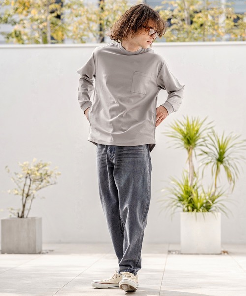 CAMBIO(カンビオ)の「mlt5597-ドレッシーポンチポケ付ロンT(HLCM0256)(Tシャツ/カットソー・メンズ・グレイッシュベージュ/ブラック/ホワイト・S/M/L)」の10枚目の写真