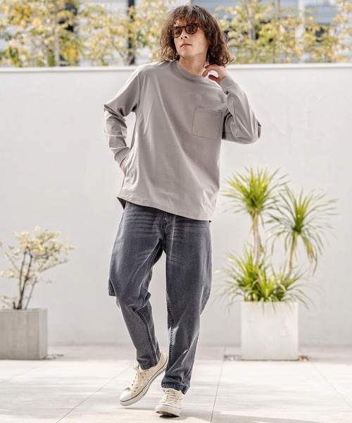CAMBIO(カンビオ)の「mlt5597-ドレッシーポンチポケ付ロンT(HLCM0256)(Tシャツ/カットソー・メンズ・グレイッシュベージュ/ブラック/ホワイト・S/M/L)」の11枚目の写真