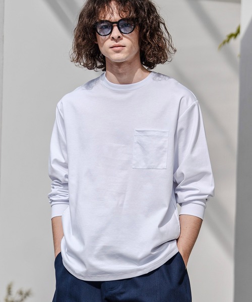CAMBIO(カンビオ)の「mlt5597-ドレッシーポンチポケ付ロンT(HLCM0256)(Tシャツ/カットソー・メンズ・グレイッシュベージュ/ブラック/ホワイト・S/M/L)」の12枚目の写真