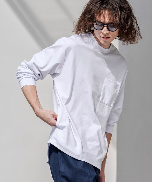 CAMBIO(カンビオ)の「mlt5597-ドレッシーポンチポケ付ロンT(HLCM0256)(Tシャツ/カットソー・メンズ・グレイッシュベージュ/ブラック/ホワイト・S/M/L)」の13枚目の写真