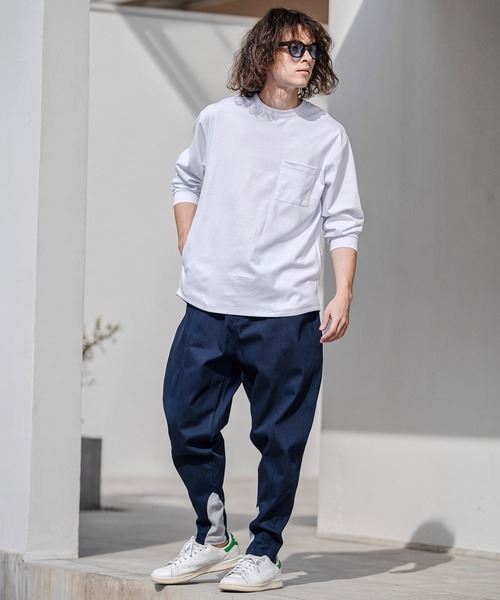 CAMBIO(カンビオ)の「mlt5597-ドレッシーポンチポケ付ロンT(HLCM0256)(Tシャツ/カットソー・メンズ・グレイッシュベージュ/ブラック/ホワイト・S/M/L)」の15枚目の写真