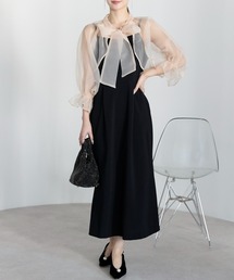 【結婚式・お呼ばれに】前後2WAYシアーボレロ×キャミワンピースセット/オケージョンドレス(S,M,L,XL)