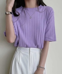 サマーニットトップス半袖 カットソー夏服