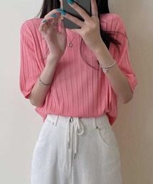 サマーニットトップス半袖 カットソー夏服