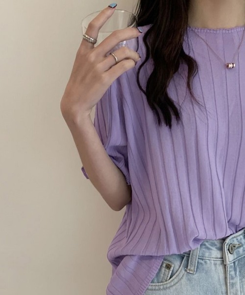 Miniministore(ミニミニストア)の「サマーニットトップス半袖 カットソー夏服(Tシャツ/カットソー・レディース・イエロー×グリーン/ライトブルー/ブラック/ピンク/ホワイト/ラベンダー/オレンジ/ベージュ・FREE)」の21枚目の写真