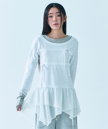 TUOMIO（トゥオミオ）の「LAYERED TAIL RIBBON TOP [WHITE]（Tシャツ/カットソー）」