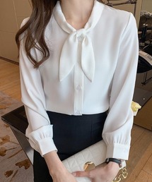 「王道きれいめ」ボウタイ リボンシフォンシャツブラウス 長袖