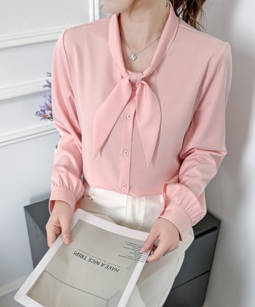 Beststore(ベストストア)の「「王道きれいめ」ボウタイ リボンシフォンシャツブラウス 長袖(シャツ/ブラウス・レディース・ブルー/ブラック/アイボリー/ピンク/ホワイト/ネイビー・L/M)」の6枚目の写真