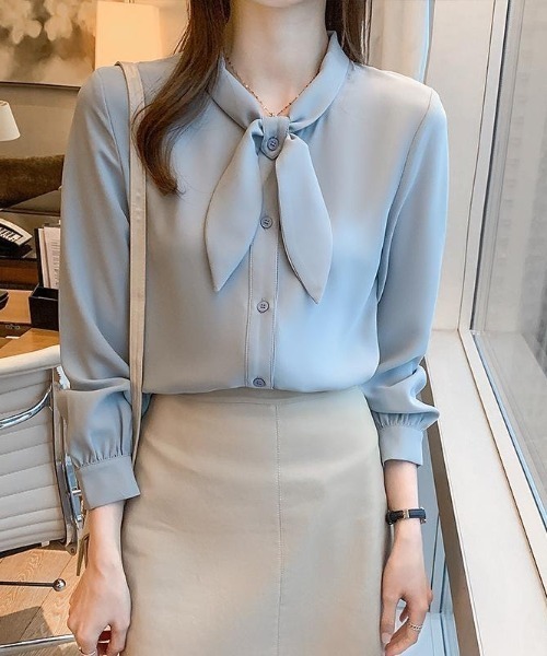Beststore(ベストストア)の「「王道きれいめ」ボウタイ リボンシフォンシャツブラウス 長袖(シャツ/ブラウス・レディース・ブルー/ブラック/アイボリー/ピンク/ホワイト/ネイビー・L/M)」の8枚目の写真
