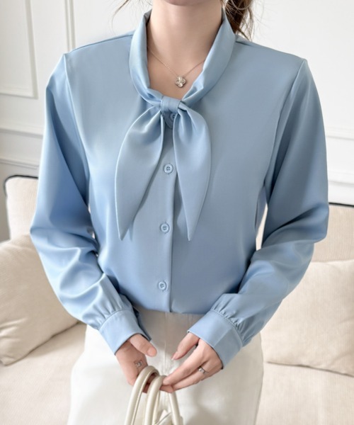 Beststore(ベストストア)の「「王道きれいめ」ボウタイ リボンシフォンシャツブラウス 長袖(シャツ/ブラウス・レディース・ブルー/ブラック/アイボリー/ピンク/ホワイト/ネイビー・L/M)」の11枚目の写真