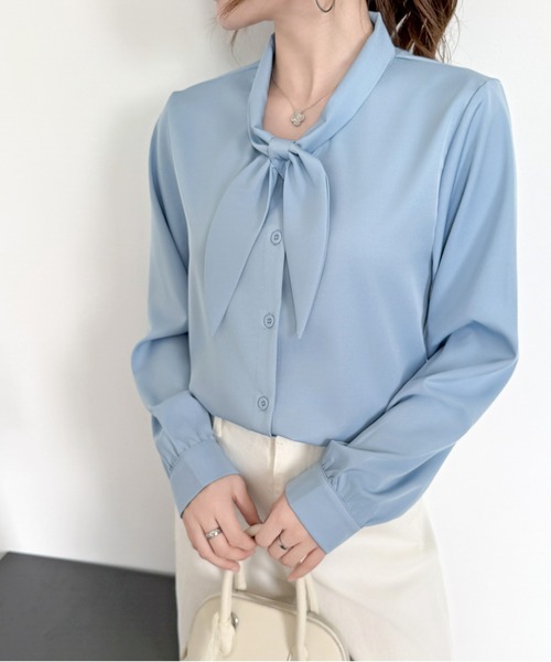 Beststore(ベストストア)の「「王道きれいめ」ボウタイ リボンシフォンシャツブラウス 長袖(シャツ/ブラウス・レディース・ブルー/ブラック/アイボリー/ピンク/ホワイト/ネイビー・L/M)」の13枚目の写真