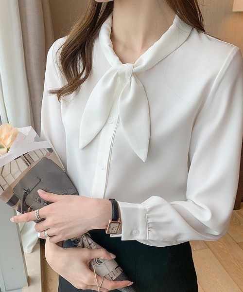 Beststore(ベストストア)の「「王道きれいめ」ボウタイ リボンシフォンシャツブラウス 長袖(シャツ/ブラウス・レディース・ブルー/ブラック/アイボリー/ピンク/ホワイト/ネイビー・L/M)」の16枚目の写真