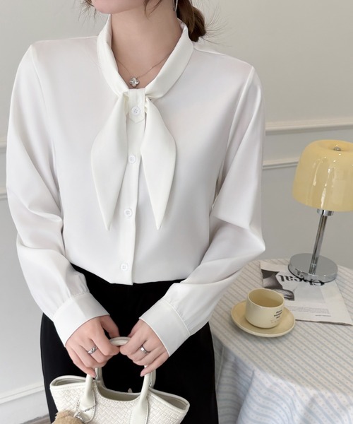 Beststore(ベストストア)の「「王道きれいめ」ボウタイ リボンシフォンシャツブラウス 長袖(シャツ/ブラウス・レディース・ブルー/ブラック/アイボリー/ピンク/ホワイト/ネイビー・L/M)」の20枚目の写真