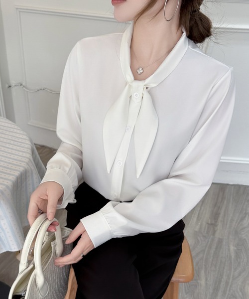 Beststore(ベストストア)の「「王道きれいめ」ボウタイ リボンシフォンシャツブラウス 長袖(シャツ/ブラウス・レディース・ブルー/ブラック/アイボリー/ピンク/ホワイト/ネイビー・L/M)」の22枚目の写真