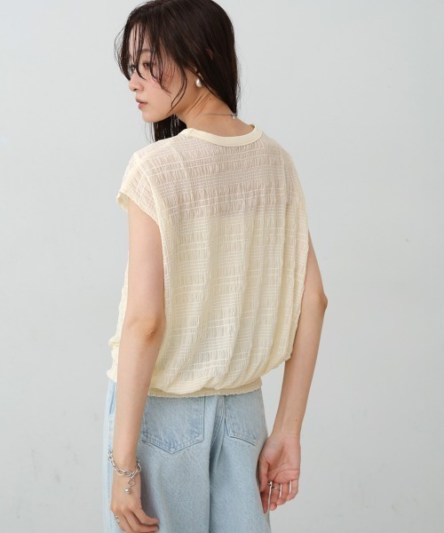 Bab(バブ)の「シャーリング切り替えトップス(Tシャツ/カットソー・レディース・オフホワイト/アイボリー/ブラック・FREE)」の14枚目の写真