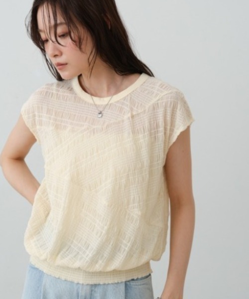 Bab(バブ)の「シャーリング切り替えトップス(Tシャツ/カットソー・レディース・オフホワイト/アイボリー/ブラック・FREE)」の12枚目の写真