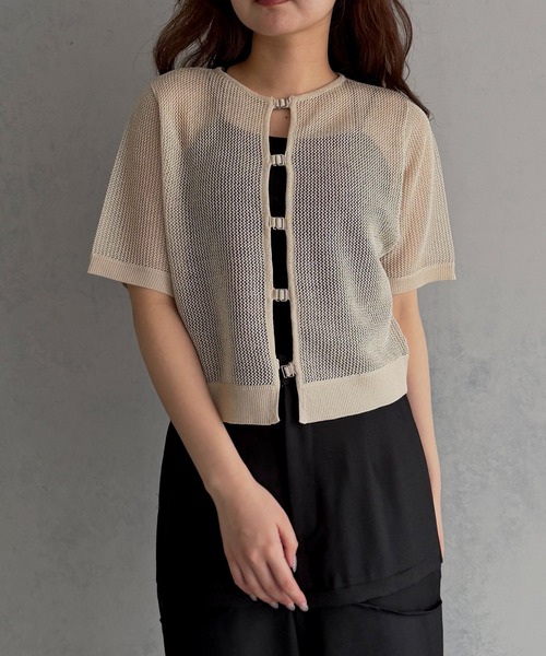 &g'aime(アンジェム)の「【&g'aime 】2wayラメメッシュショートニット 2-Way Lame Mesh short Knit Top(ニット/セーター・レディース・アイボリー/グレー/ブラック・FREE)」の2枚目の写真