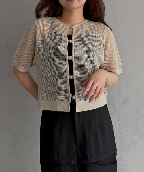 &g'aime(アンジェム)の「【&g'aime 】2wayラメメッシュショートニット 2-Way Lame Mesh short Knit Top(ニット/セーター・レディース・アイボリー/グレー/ブラック・FREE)」の5枚目の写真
