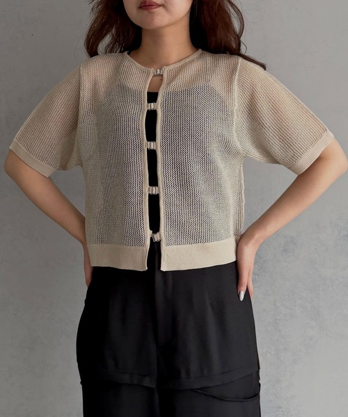 &g'aime(アンジェム)の「【&g'aime 】2wayラメメッシュショートニット 2-Way Lame Mesh short Knit Top(ニット/セーター・レディース・アイボリー/グレー/ブラック・FREE)」の6枚目の写真