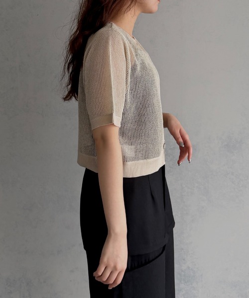 &g'aime(アンジェム)の「【&g'aime 】2wayラメメッシュショートニット 2-Way Lame Mesh short Knit Top(ニット/セーター・レディース・アイボリー/グレー/ブラック・FREE)」の8枚目の写真