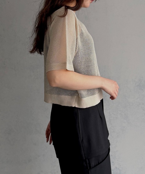 &g'aime(アンジェム)の「【&g'aime 】2wayラメメッシュショートニット 2-Way Lame Mesh short Knit Top(ニット/セーター・レディース・アイボリー/グレー/ブラック・FREE)」の9枚目の写真