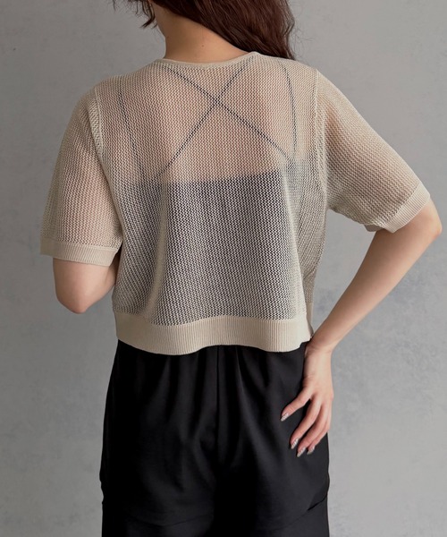 &g'aime(アンジェム)の「【&g'aime 】2wayラメメッシュショートニット 2-Way Lame Mesh short Knit Top(ニット/セーター・レディース・アイボリー/グレー/ブラック・FREE)」の10枚目の写真
