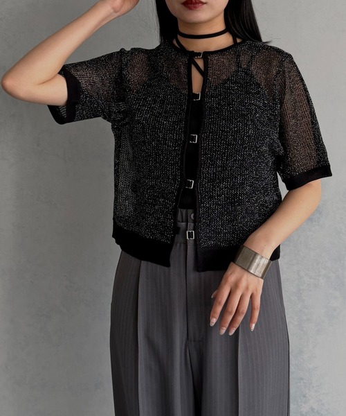 &g'aime(アンジェム)の「【&g'aime 】2wayラメメッシュショートニット 2-Way Lame Mesh short Knit Top(ニット/セーター・レディース・アイボリー/グレー/ブラック・FREE)」の16枚目の写真