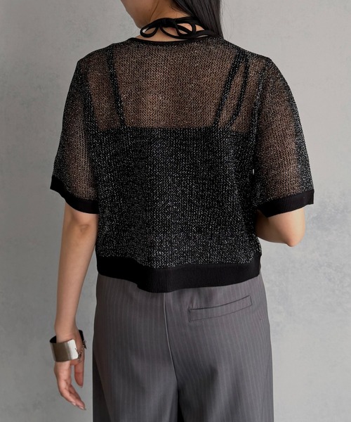&g'aime(アンジェム)の「【&g'aime 】2wayラメメッシュショートニット 2-Way Lame Mesh short Knit Top(ニット/セーター・レディース・アイボリー/グレー/ブラック・FREE)」の19枚目の写真