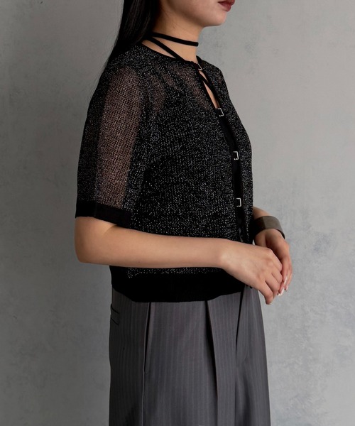 &g'aime(アンジェム)の「【&g'aime 】2wayラメメッシュショートニット 2-Way Lame Mesh short Knit Top(ニット/セーター・レディース・アイボリー/グレー/ブラック・FREE)」の18枚目の写真