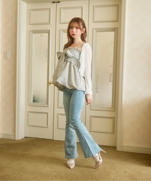 TITTY&CO.（ティティーアンドコー）の「チェックリボンキャミトップス（キャミソール・レディース・ネイビー/ブラック/ライトブルー/ホワイト・FREE）」の9枚目の写真