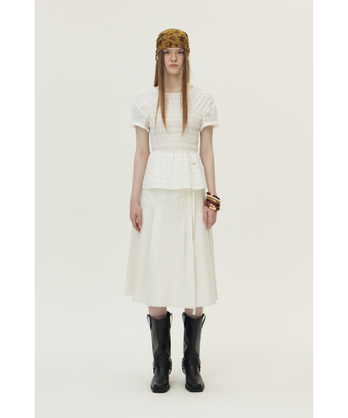 KUME(クメ)の「Smocked Checkered Blouse, White(シャツ/ブラウス・レディース・その他・MEDIUM/LARGE/SMALL)」の2枚目の写真
